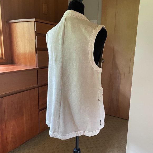 MARRAKECH Anthropologie Beige Linen Cotton Blend Open Vest Pocket M - Picture 6 of 9